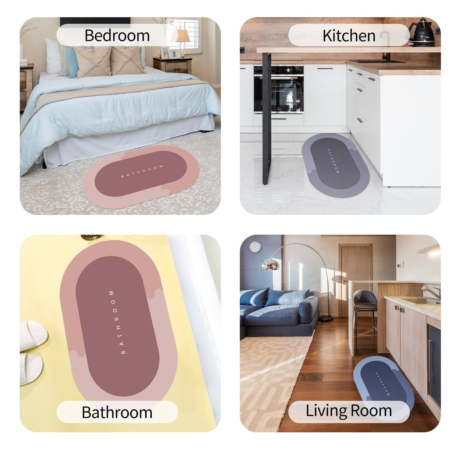 Bath Mat – Water Absorbent, Non-Slip, Oval Shape | Random Colors | BLUEMOON GADGETS