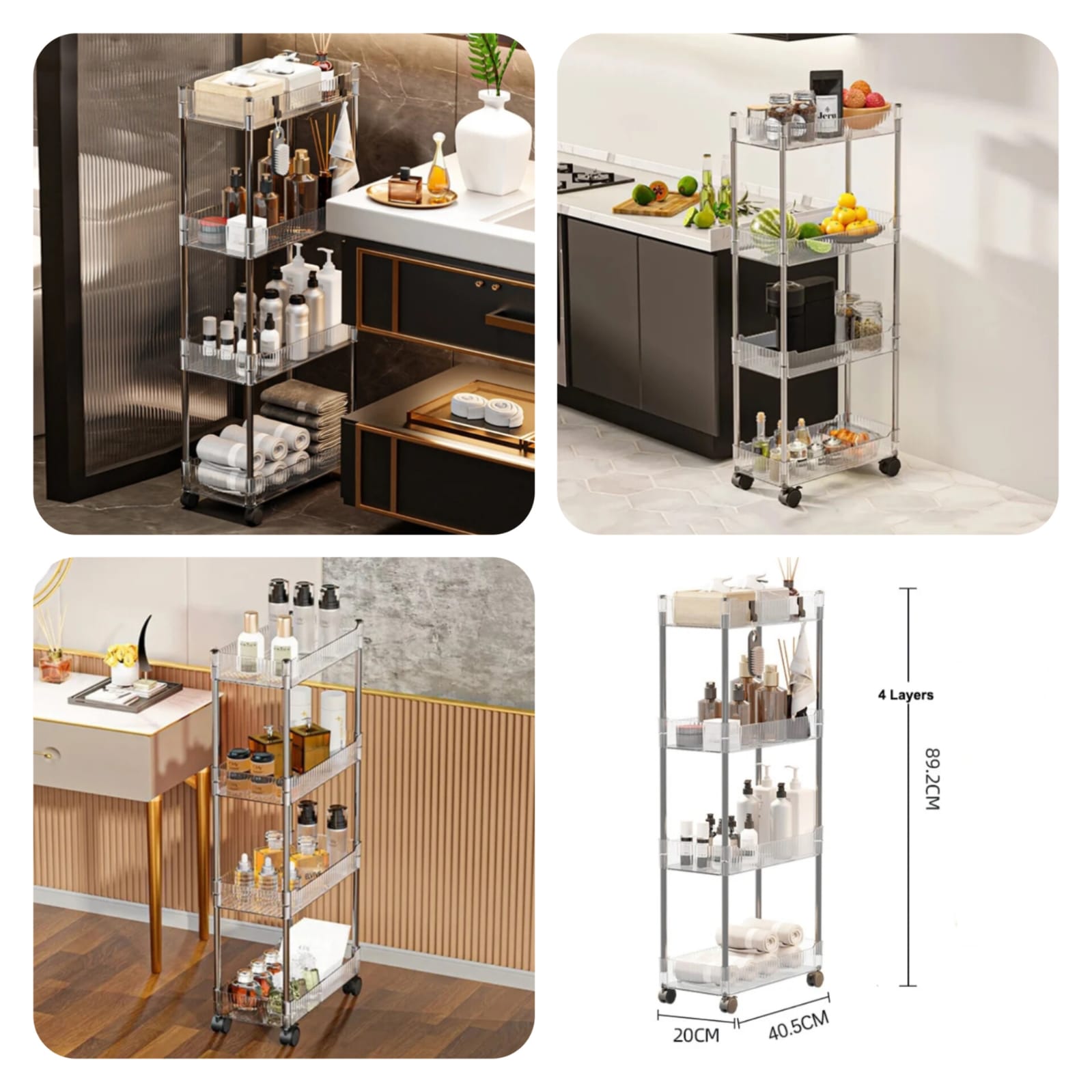 Luxury 4-Tier Acrylic Trolley – Premium Quality with Box Packing