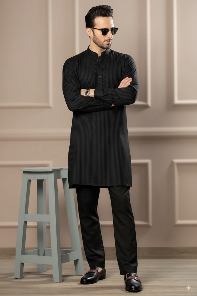 2 Pcs Men’s Stitched Wash And Wear Plain Shalwar Kameez