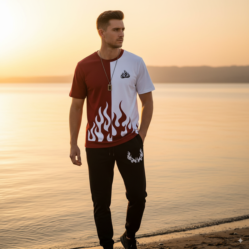 2 Pcs Men's Polyester Printed Track Suit