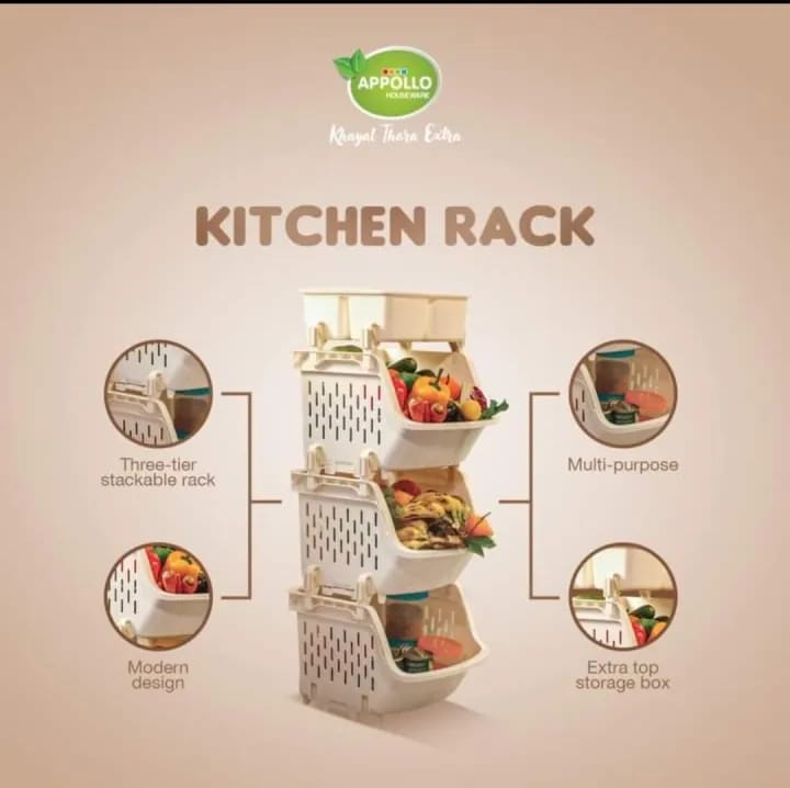 3-Tier Multipurpose Kitchen Rack – Space-Saving & High Quality
